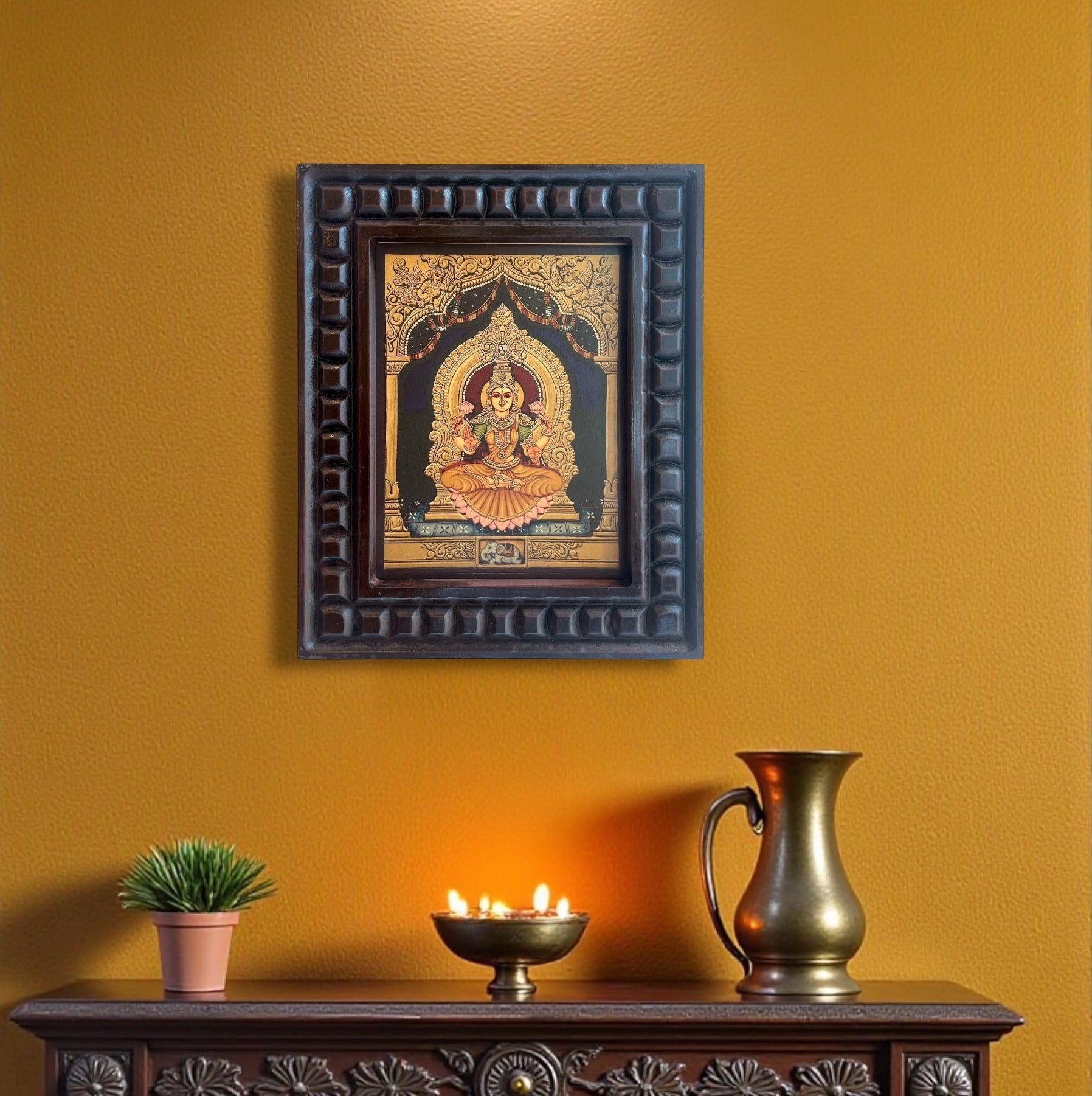 Shree Lakshmi Gold Leafed Art With Wooden Frame