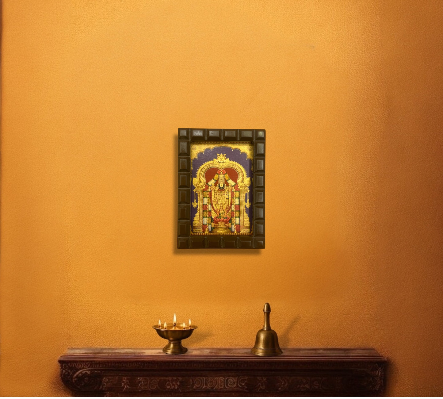 Tirupati Balaji Gold Leafed Art With Wooden Frame