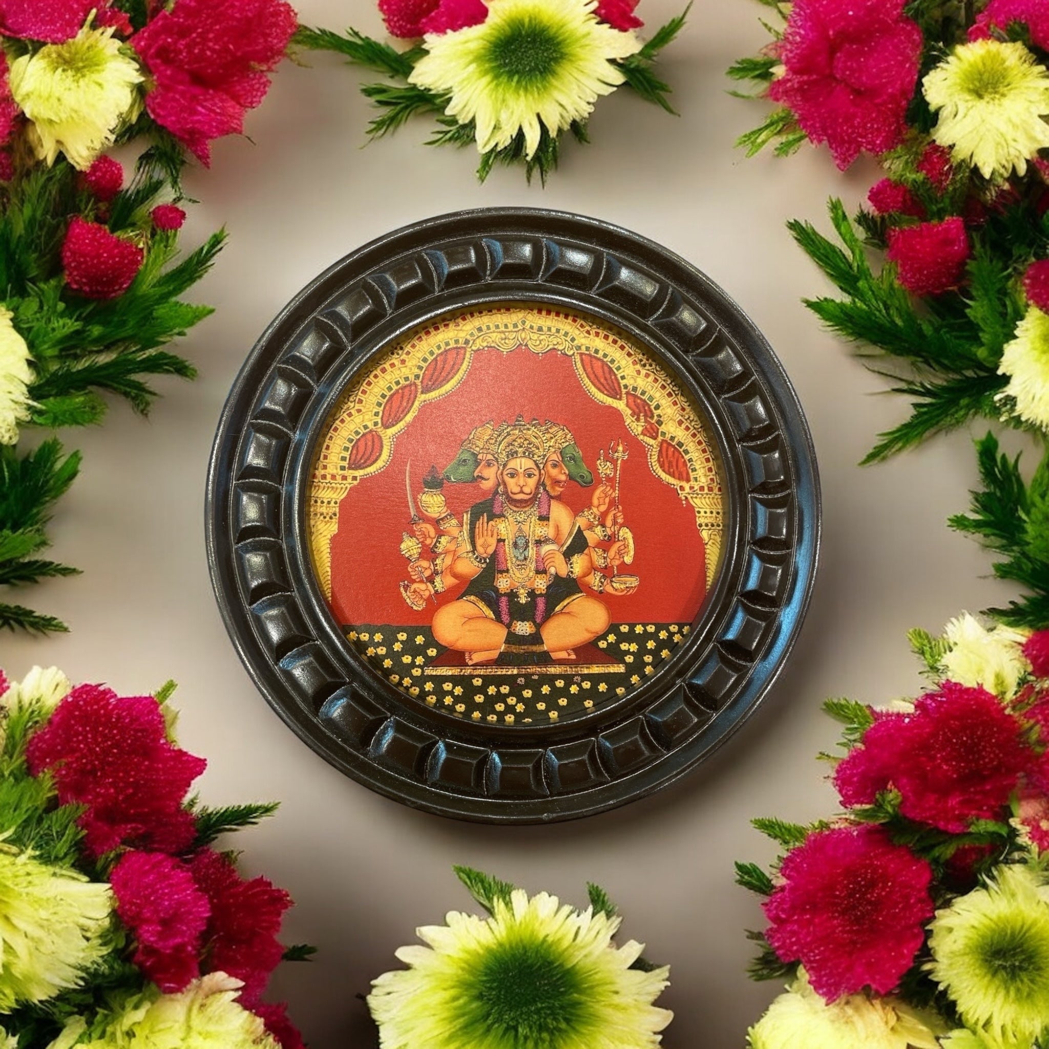 Panchamukhi Hanuman in Circular wooden frame