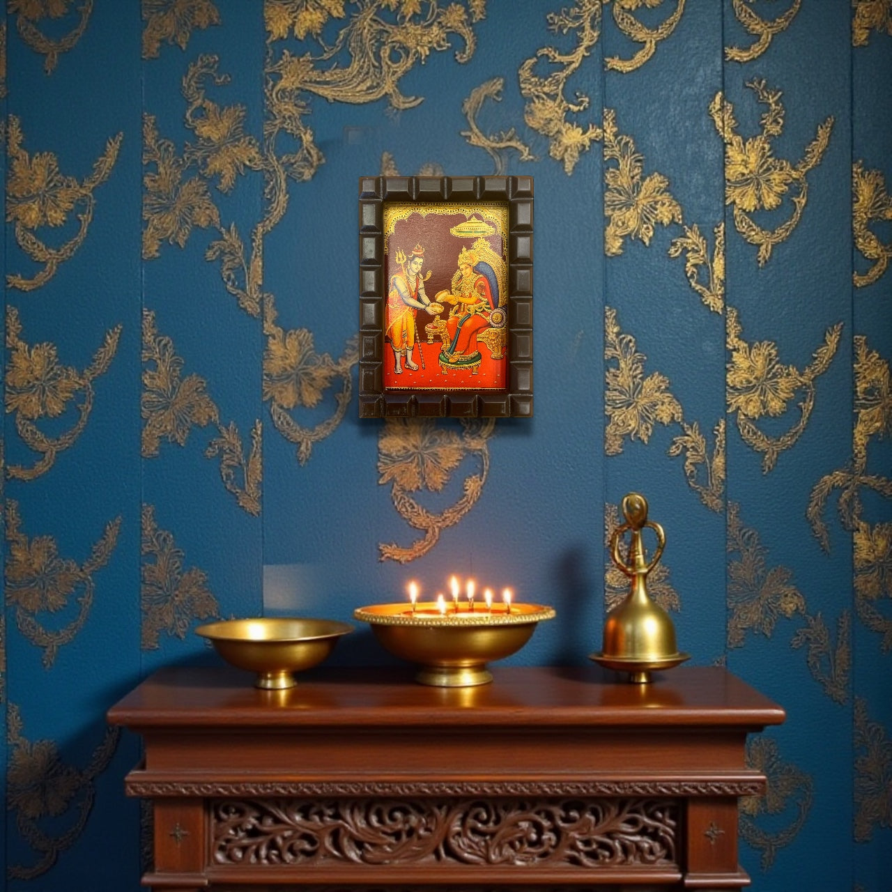 Shiva & Annapurna Gold Leafed Art With Wooden Frame