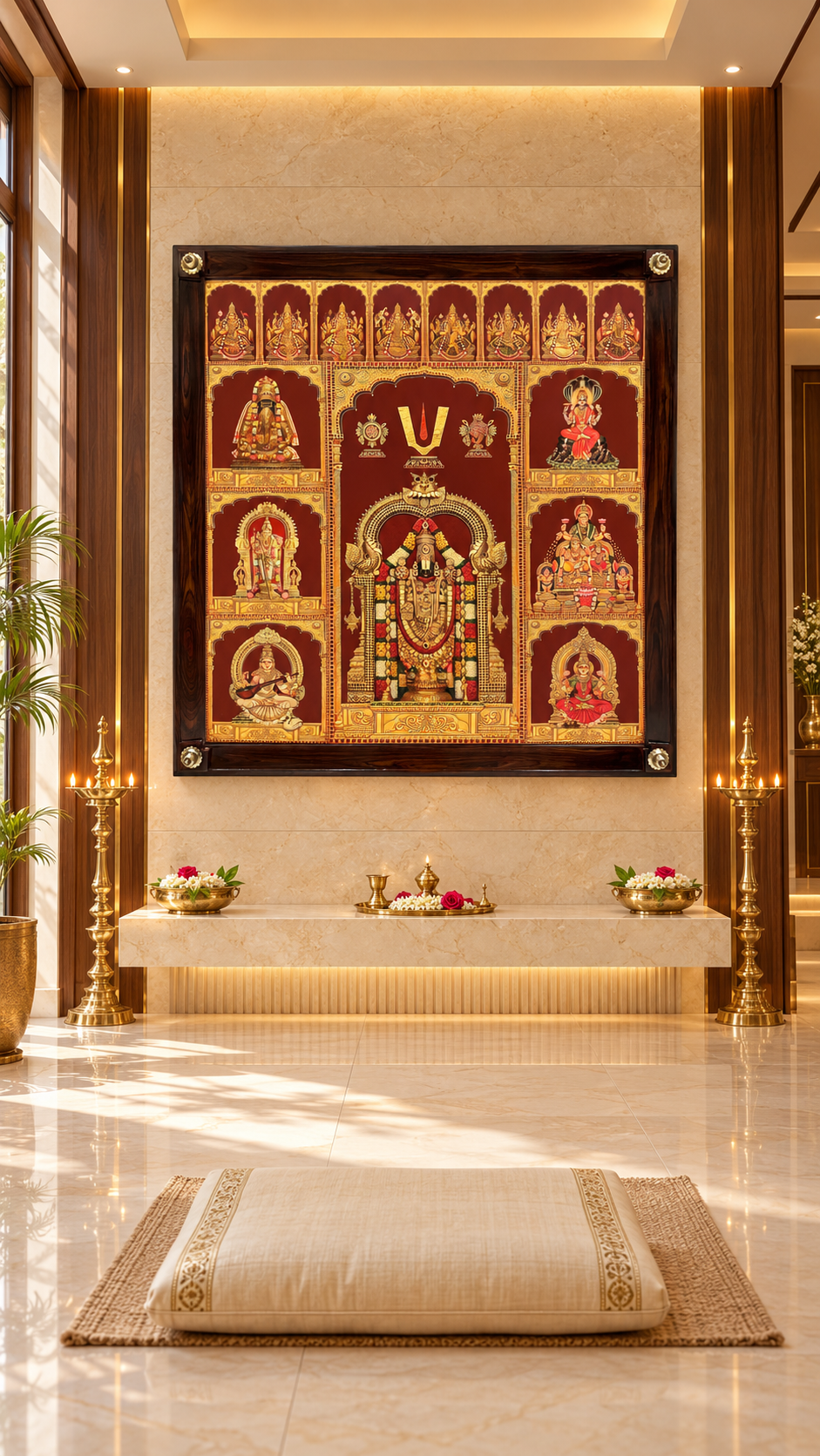 7 Gods with Ashtalakshmi Gold Leaf Art in Rosewood Frame | Estudio
