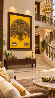 Brass Kalpavriksha & Kamadhenu Wall Art, 40 × 50 Inches | Estudio