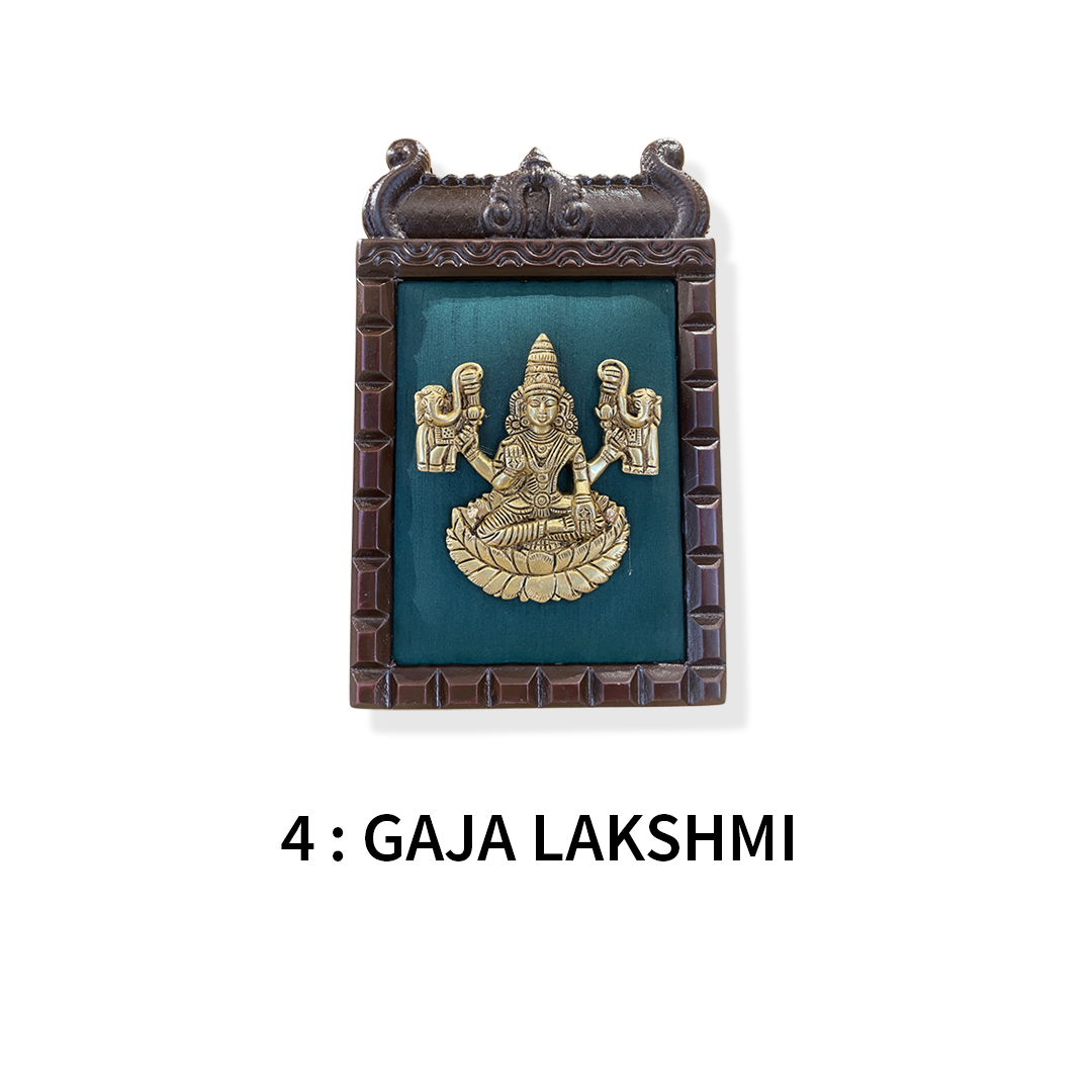 Ashtalakshmi brass wall art – Set of 8 | Green silk backdrop | Sacred home decor