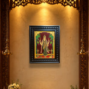 Graha Lakshmi Wall Art | Premium Gold Leaf Hindu Goddess Painting | Luxury Pooja Room Decor | Handcrafted Wooden Frame by ESTUDIO