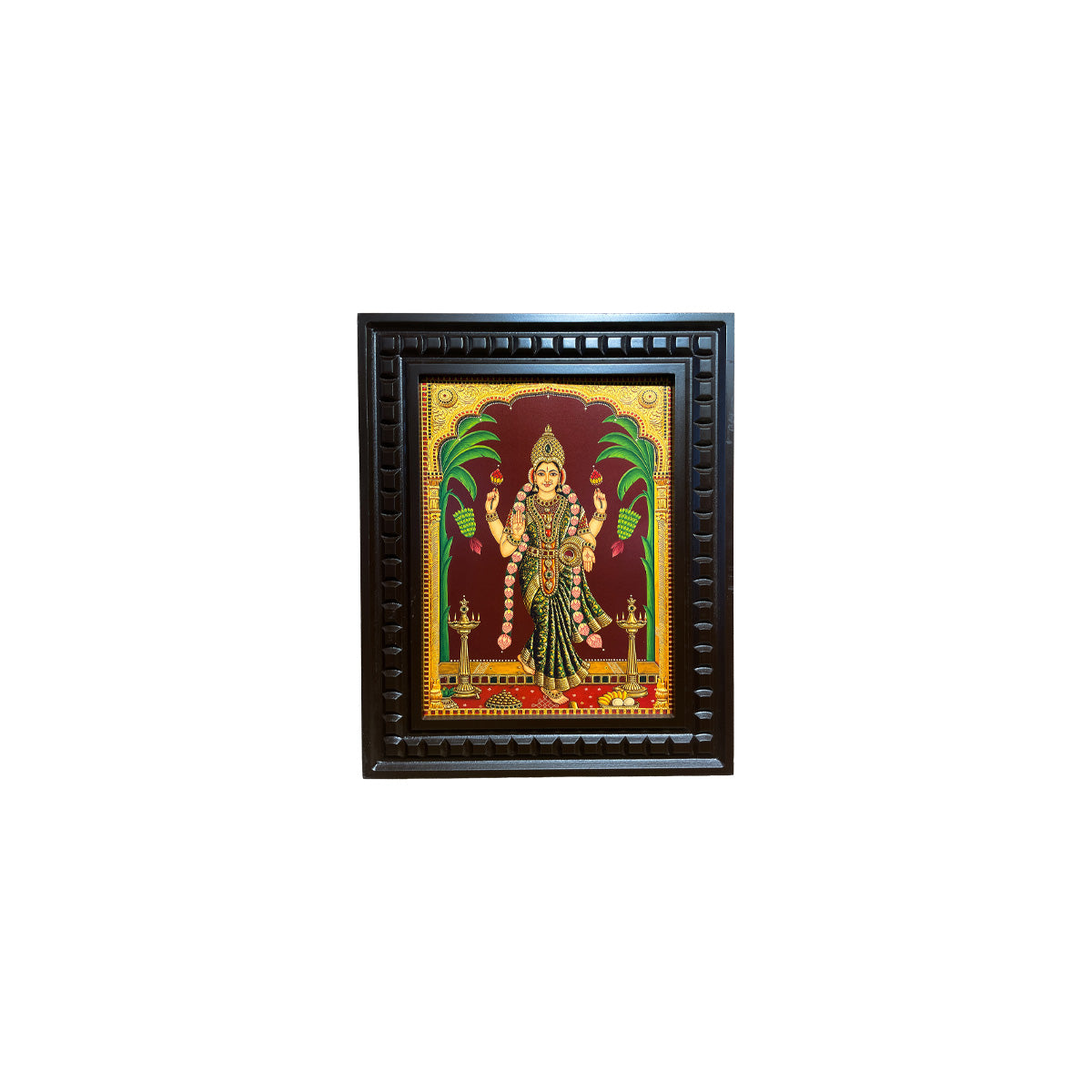 Graha Lakshmi Wall Art | Premium Gold Leaf Hindu Goddess Painting | Luxury Pooja Room Decor | Handcrafted Wooden Frame by ESTUDIO