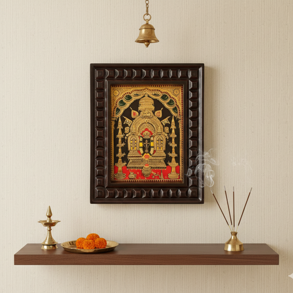 Manjunath Swamy Gold Leafed Art With Wooden Frame