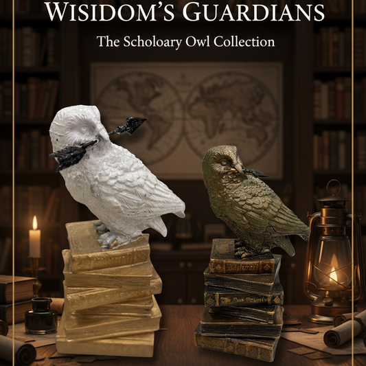 Bronze Owl Figurine Sitting on a Stack of Antique Books