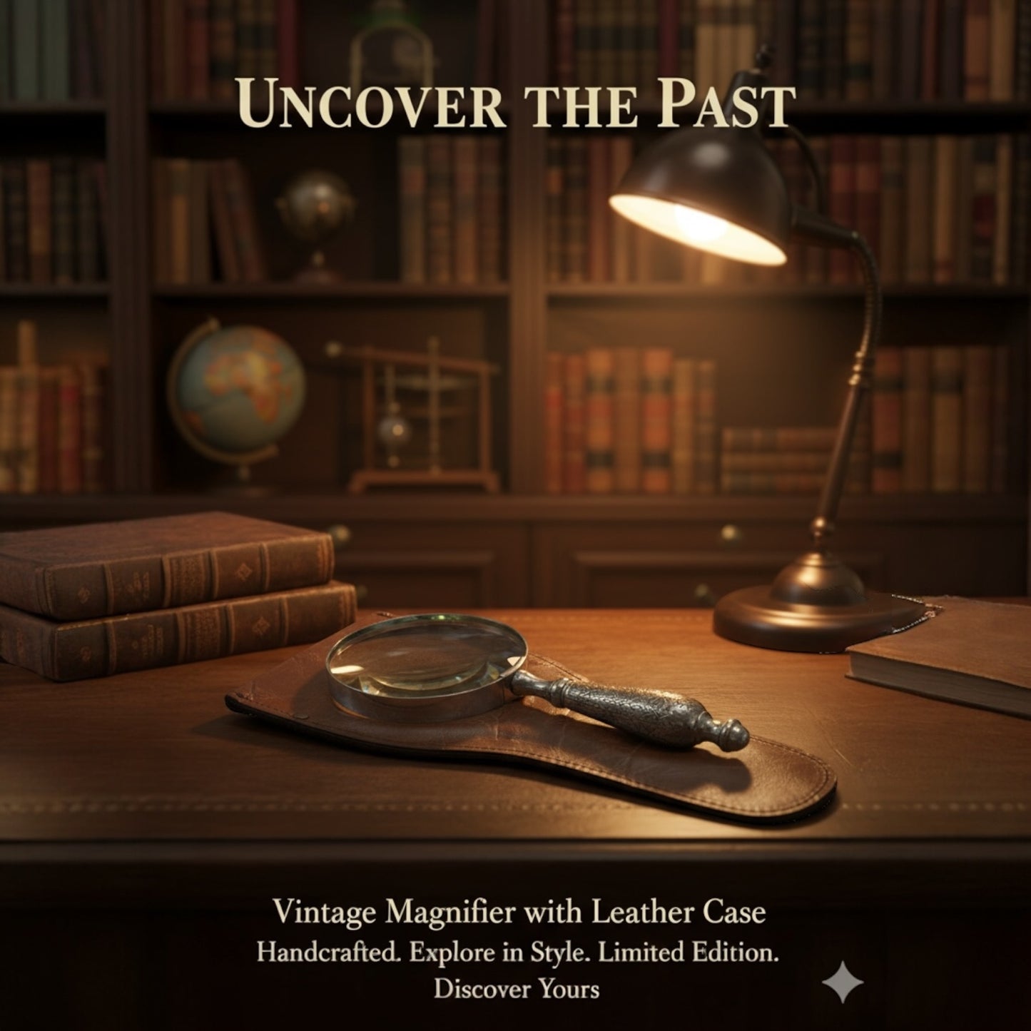 Antique Magnifying Glass Bronze and mother of pearl inlay work optional Leather Bag