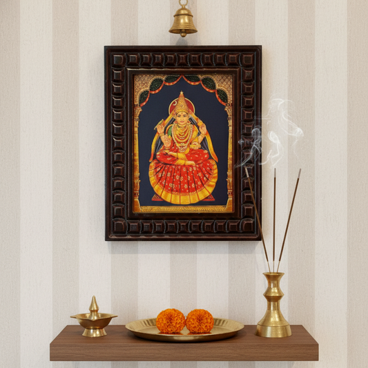 Sri Saradamba Devi Gold Leafed Art With wooden Frame