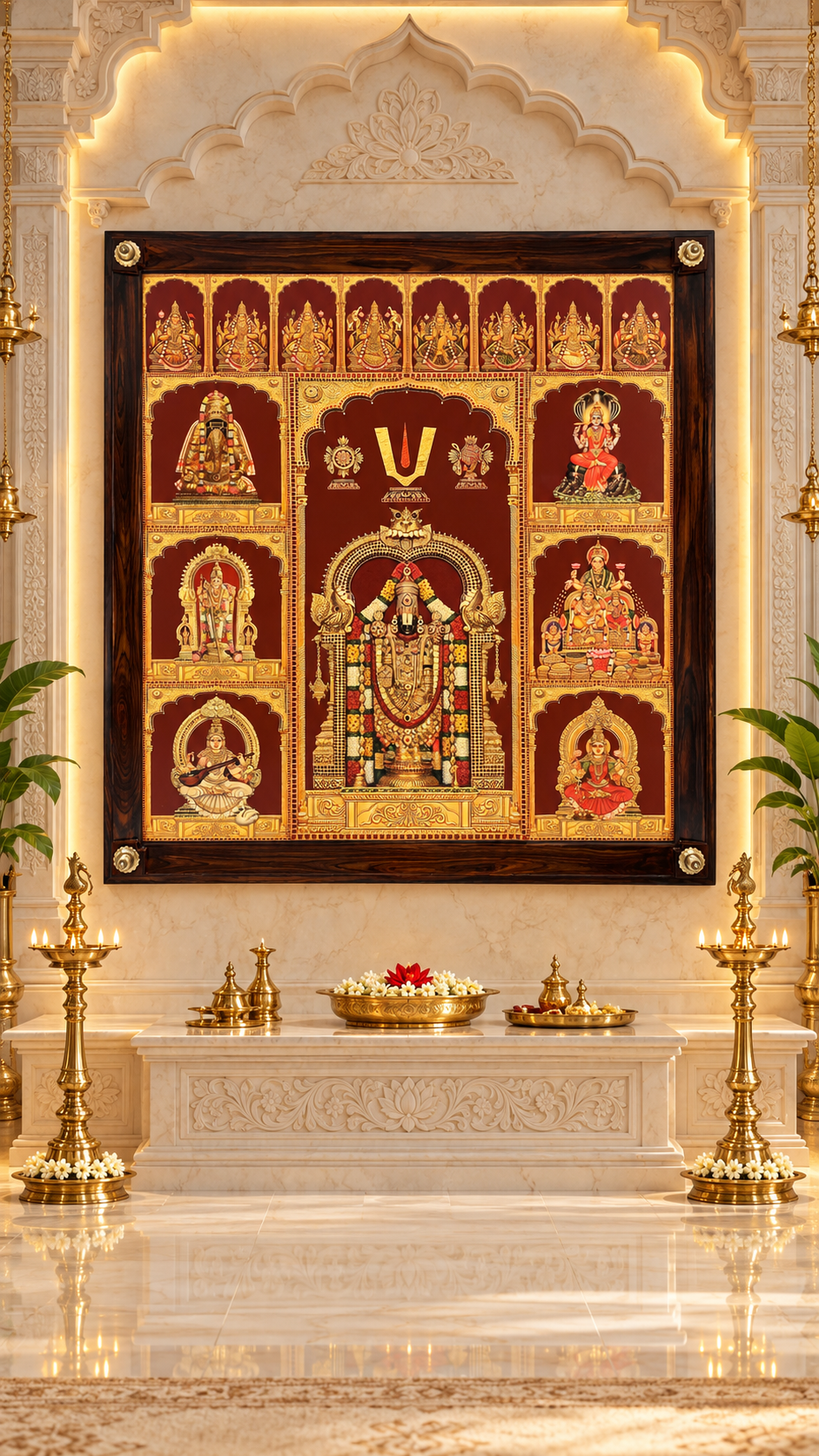 7 Gods with Ashtalakshmi Gold Leaf Art in Rosewood Frame | Estudio