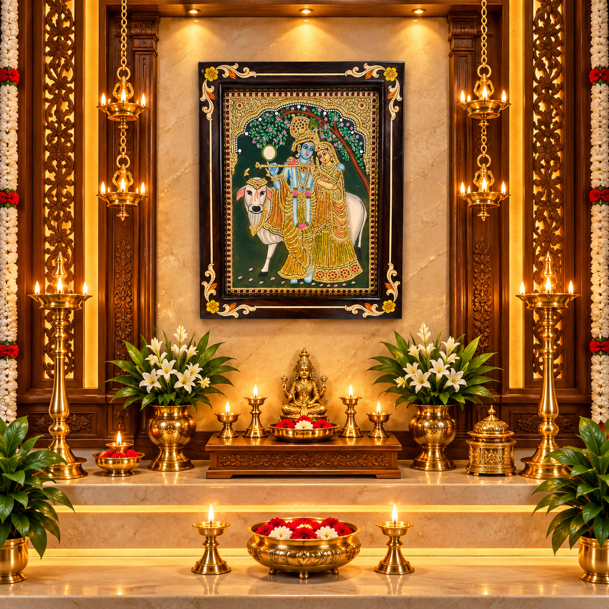 Radha Krishna Original Hand-Painted Tanjore Painting | Premium Rosewood Frame | Divine Love Wall Art by ESTUDIO