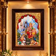 Shiva Parivar Gold Leaf Art | Premium Rosewood Frame | 18L × 25H Inches