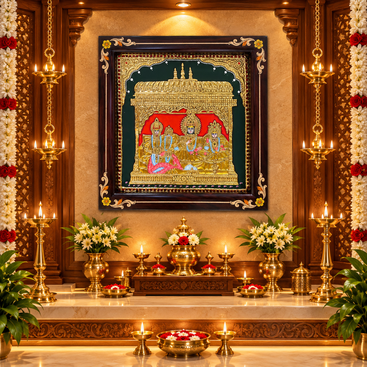 Shri Kanak Bhawan Original Hand-Painted Tanjore Painting | Premium Rosewood Frame | Divine Art by ESTUDIO