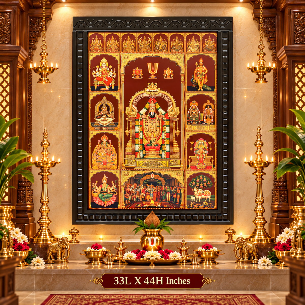 10 Gods in One Frame with 8 Ashtalakshmi | Premium Gold Leaf Art | Engineered Waterproof Wooden Temple Frame | ESTUDIO