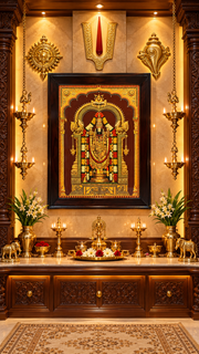 Tirupati Balaji Gold Leaf Artwork with Premium Rosewood Frame | Luxury Home & Pooja Room Décor – Estudio