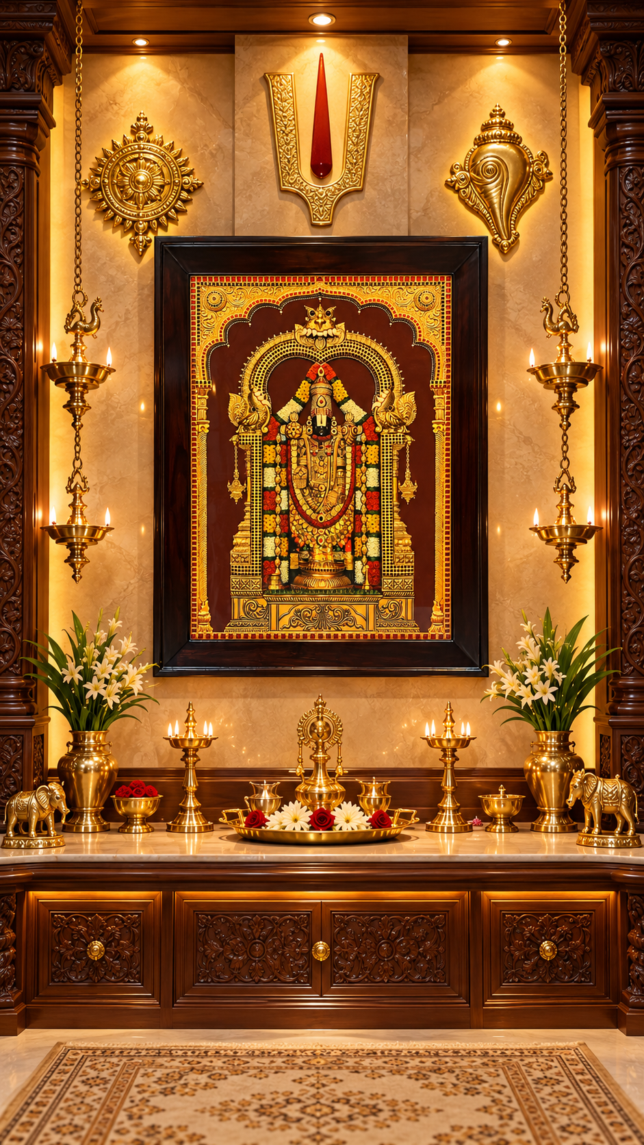 Tirupati Balaji Gold Leaf Artwork with Premium Rosewood Frame | Luxury Home & Pooja Room Décor – Estudio
