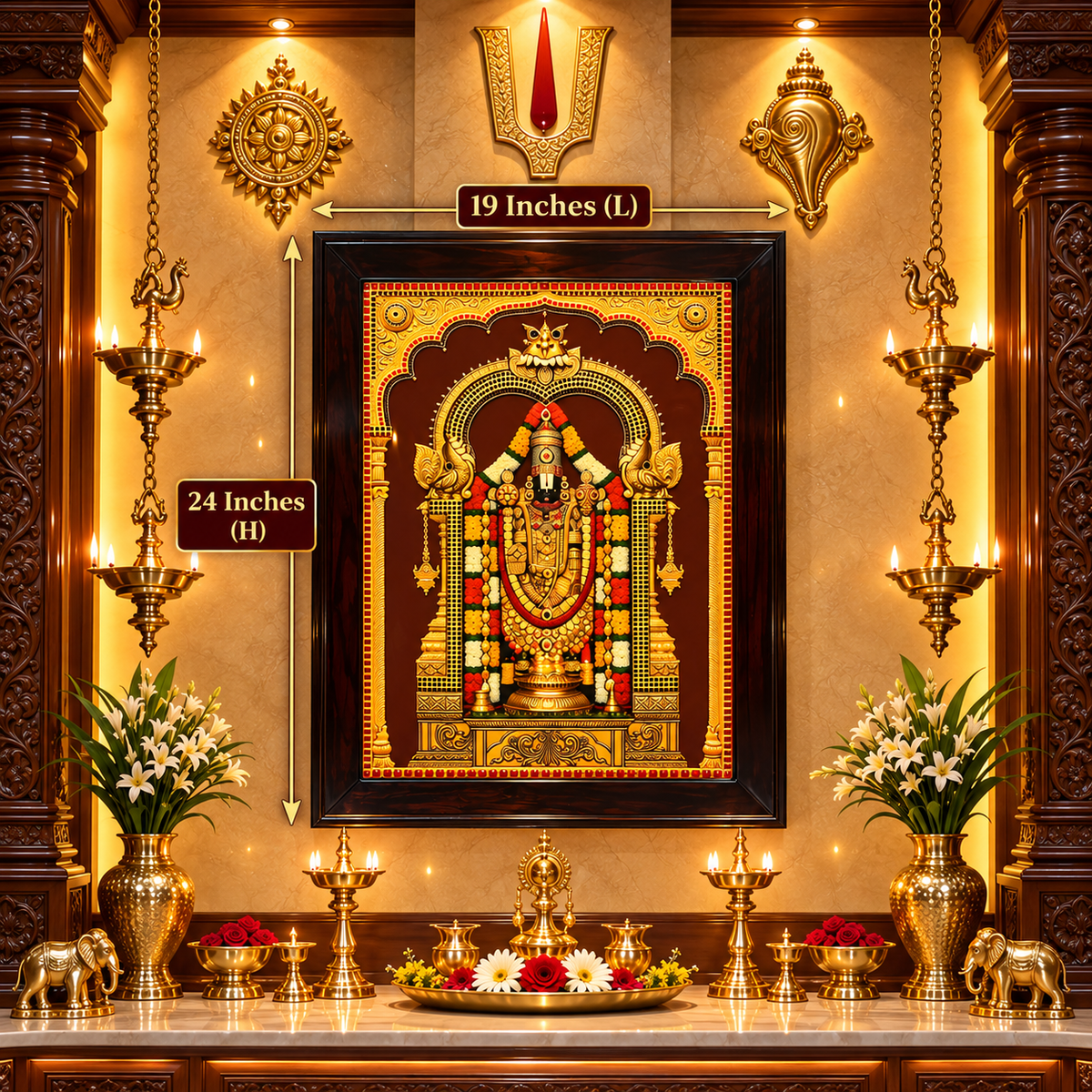 Tirupati Balaji Gold Leaf Artwork with Premium Rosewood Frame | Luxury Home & Pooja Room Décor – Estudio