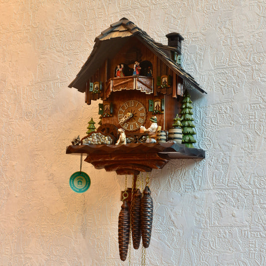Musical cuckoo clock with beer drinking man ,German farm dance - one day mechanical Movement