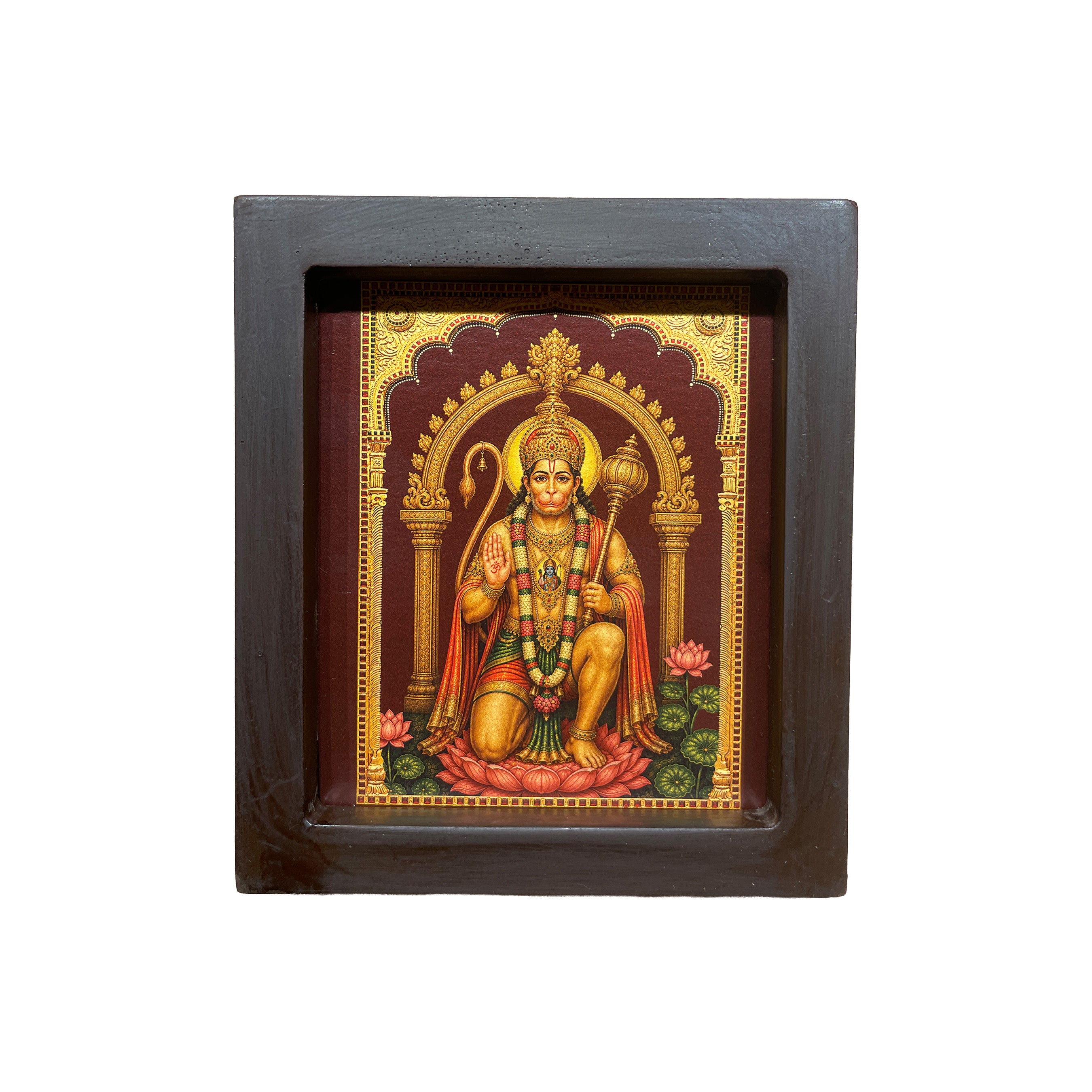 Hanuman Gold Leaf Artwork | Engineered Wooden Frame | Luxury Pooja Room & Living Hall Wall Art