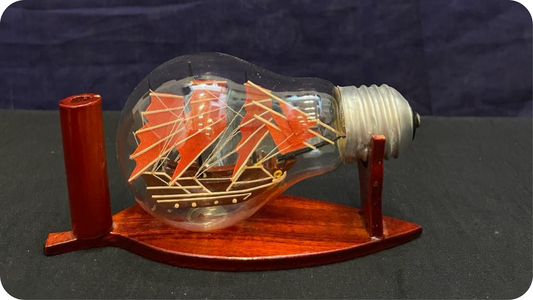 Hand Made Wooden Miniature Ship In Light Bulb (Orange)
