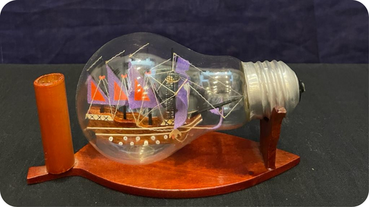 Hand Made Wooden Miniature Ship In Light Bulb (Purple)