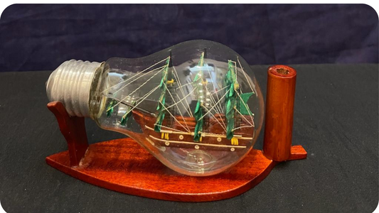 Hand Made Wooden Miniature Ship In Light Bulb (Green)