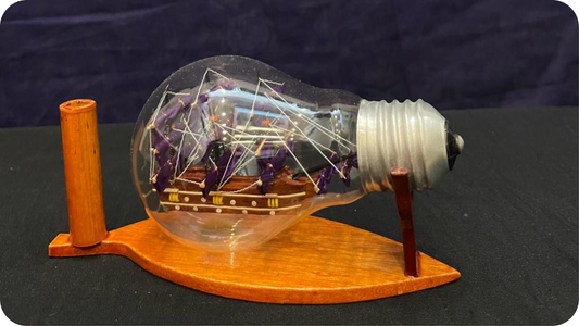 Hand Made Wooden Miniature Ship In Light Bulb (Purple2)