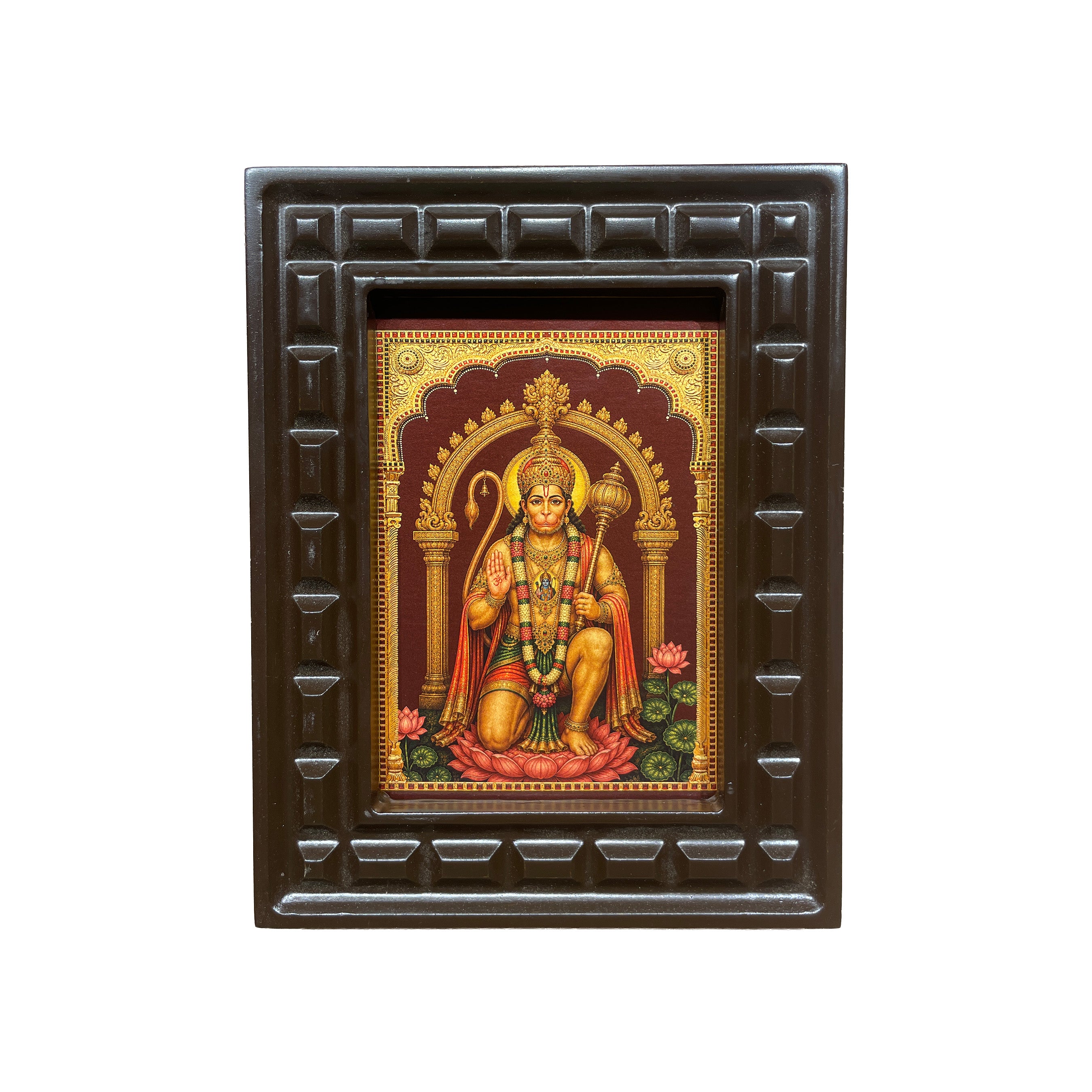 Hanuman Gold Leaf Artwork | Engineered Wooden Frame | Luxury Pooja Room & Living Hall Wall Art