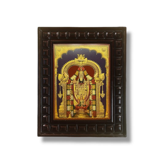 Tirupati Balaji Gold Leafed Art With Wooden Frame