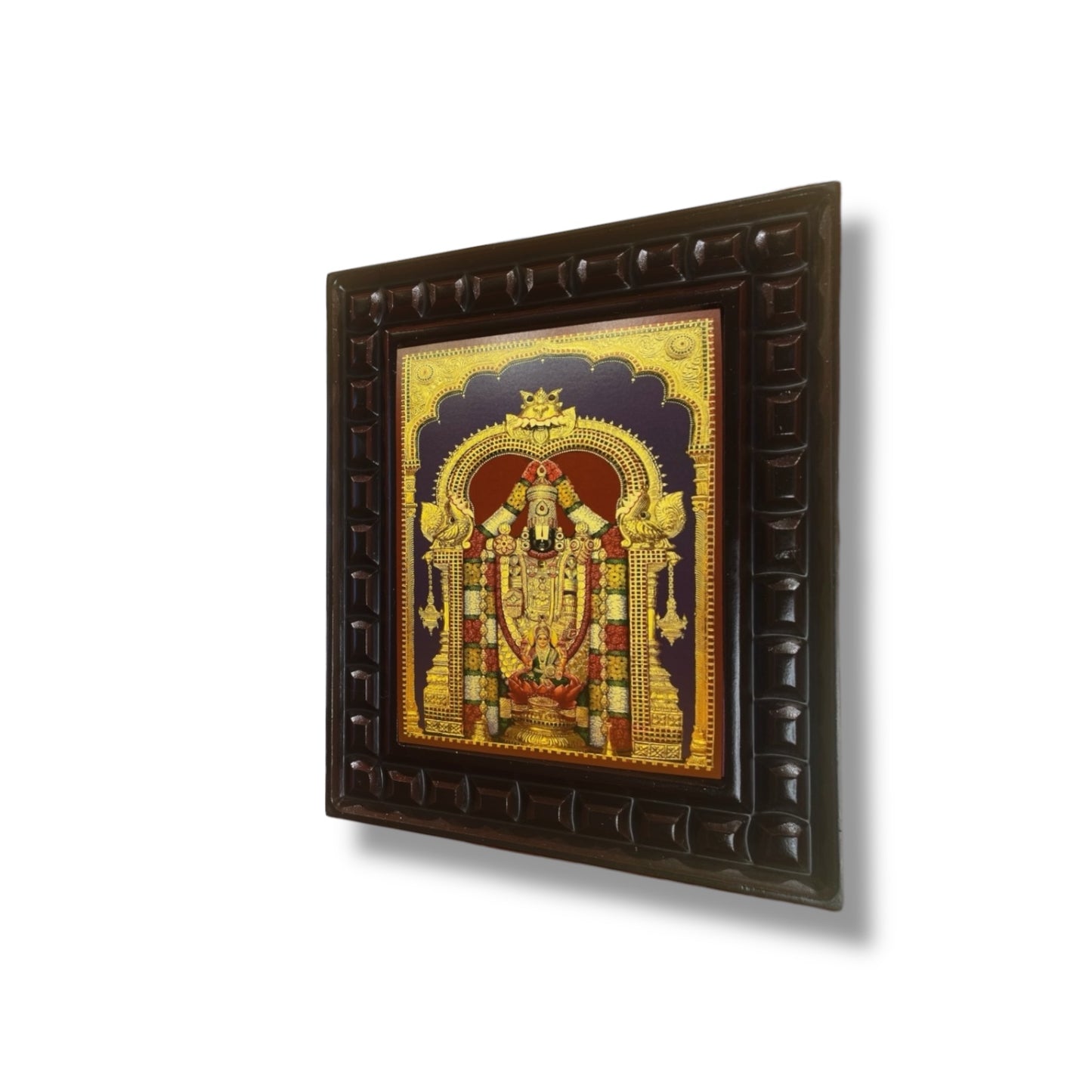 Tirupati Balaji Gold Leafed Art With Wooden Frame