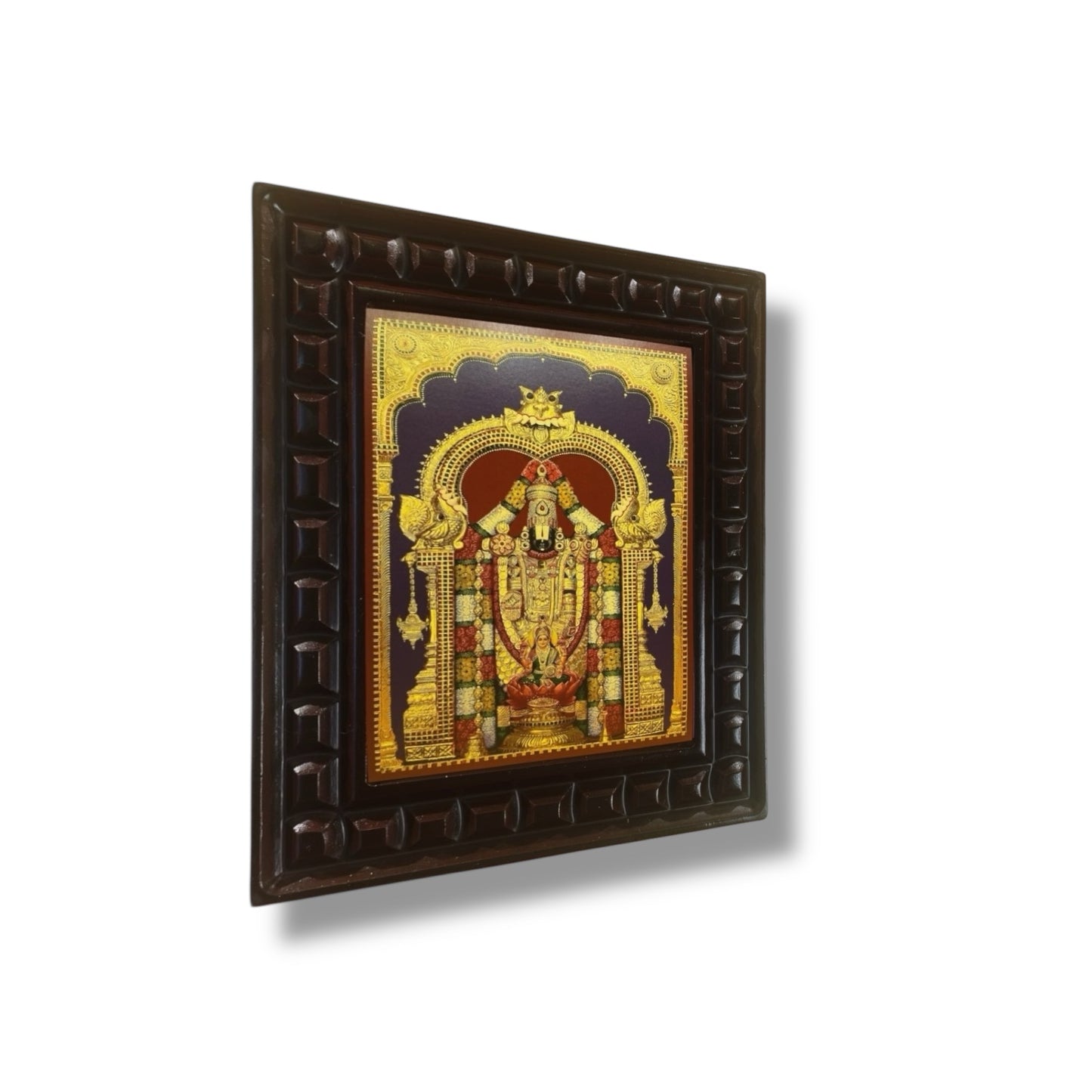 Tirupati Balaji Gold Leafed Art With Wooden Frame