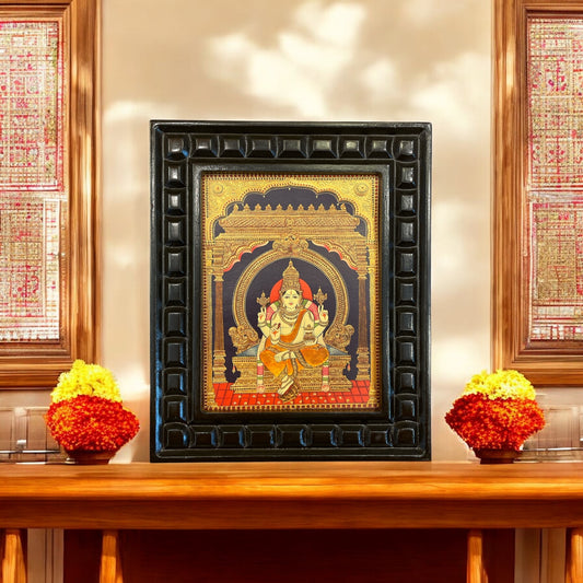 Dhanvantri -3 gold leafed artwork in wooden frame