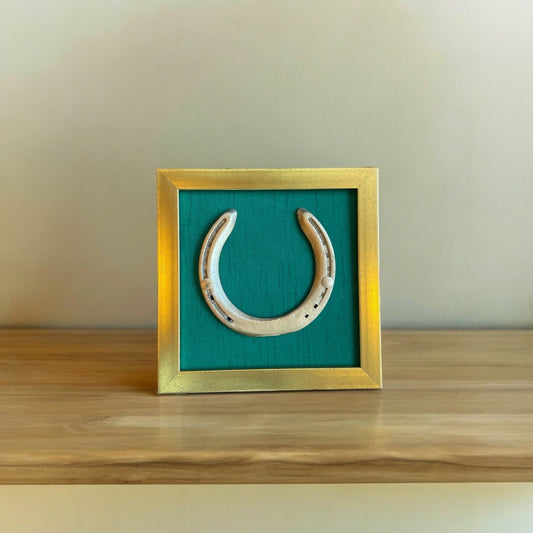 Good Luck Horse Shoe Rama Green Silver plated with Gold Frame