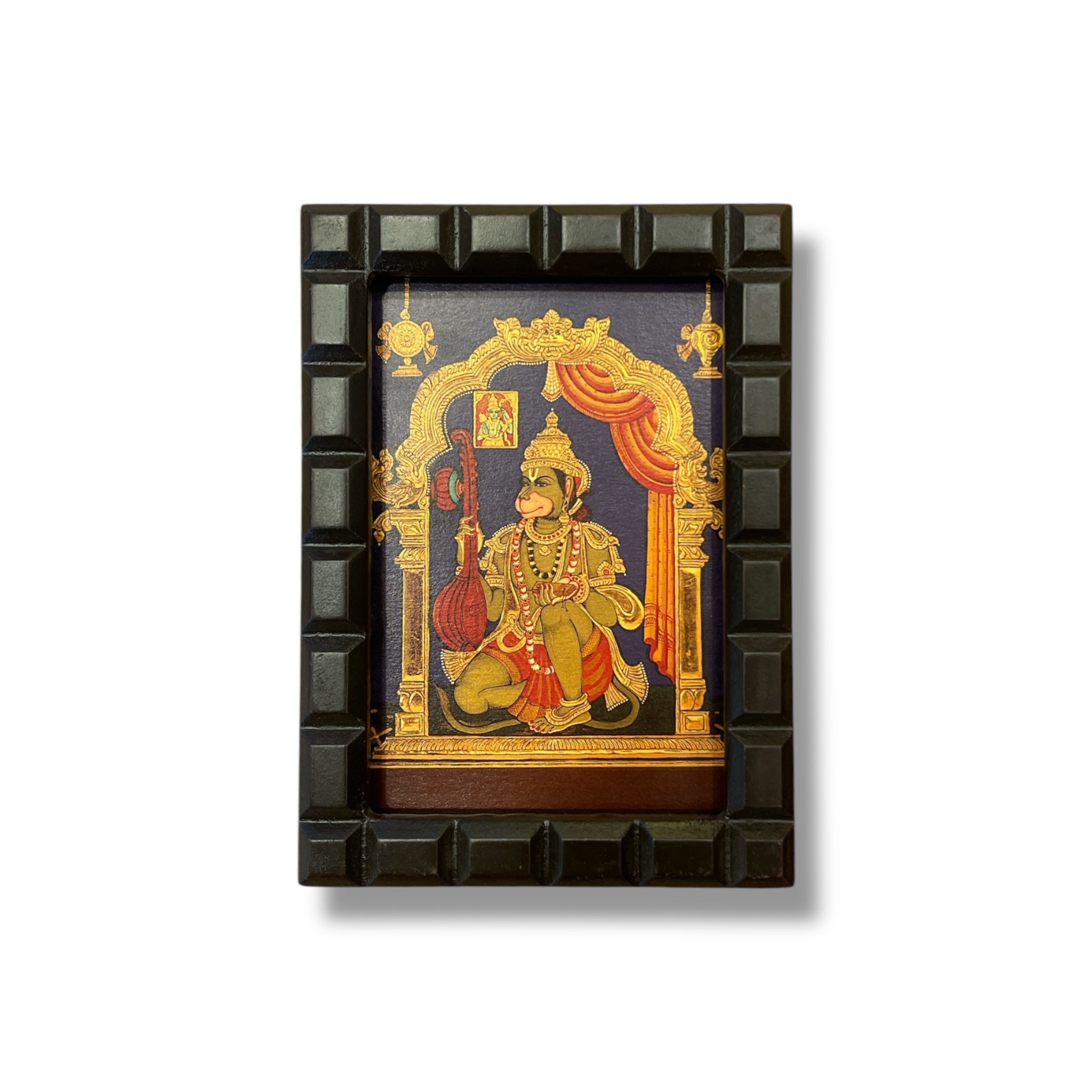 Hanuman : Maruti Playing Viena Gold Leafed Art  With Wooden Frame