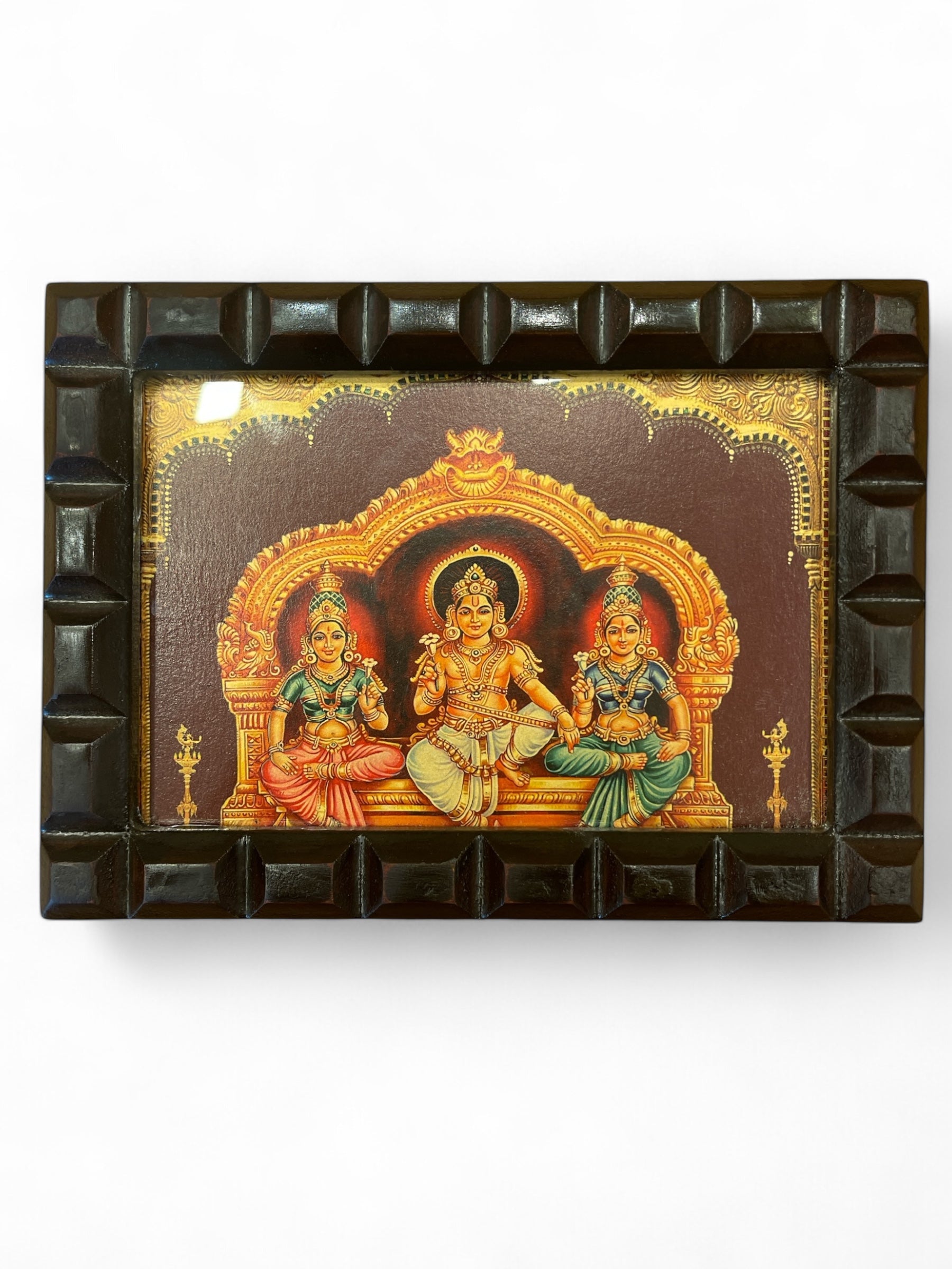 Sri Ayyanar Gold Leafed Art With Wooden Frame