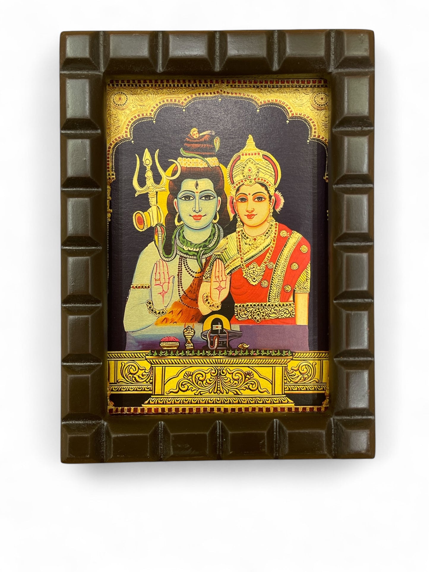 Shiva Parvati Gold Leafed Art Within Wooden Frame