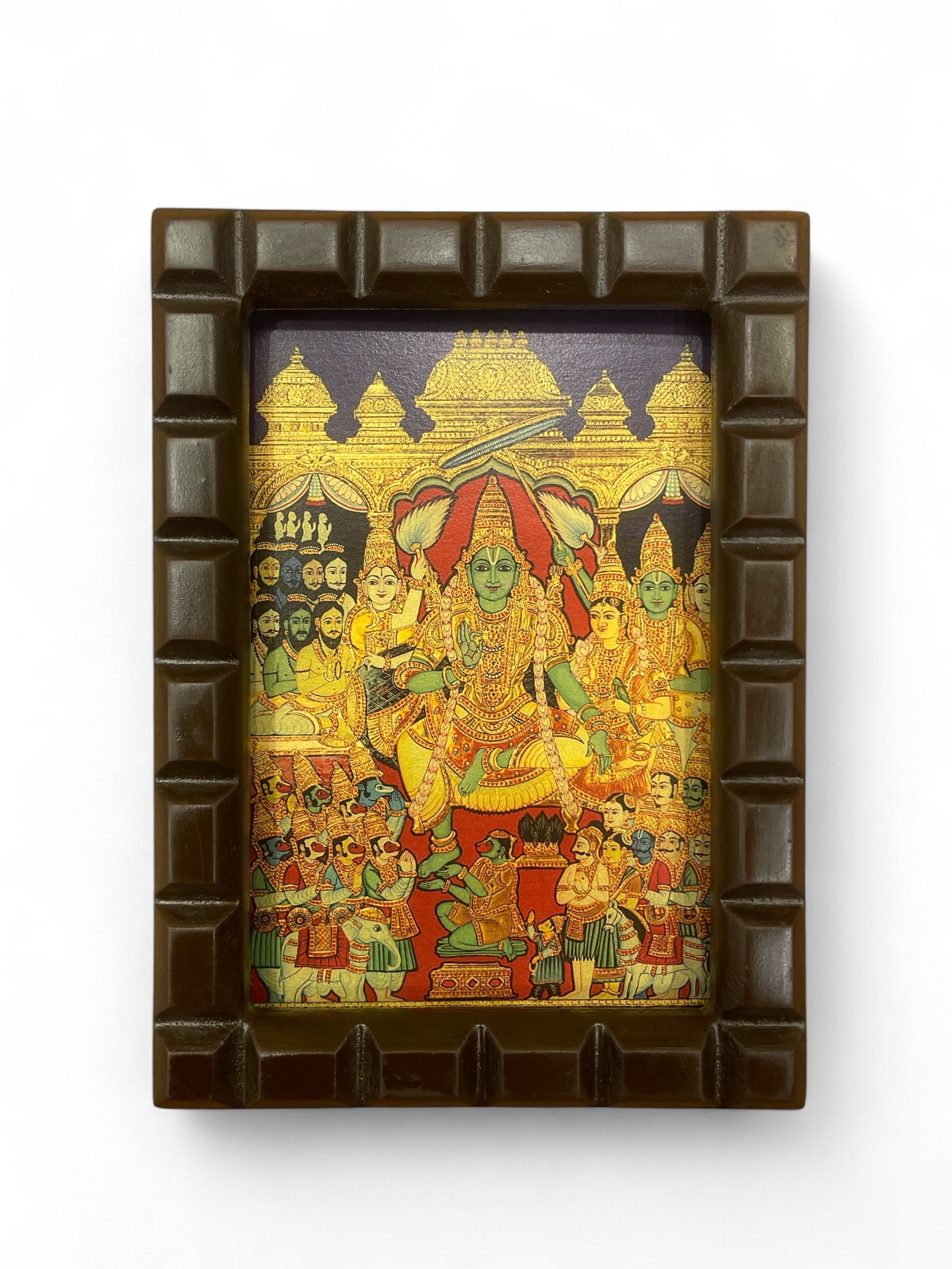 Rama Pattabhishekam Gold Leafed Art With Wooden Frame
