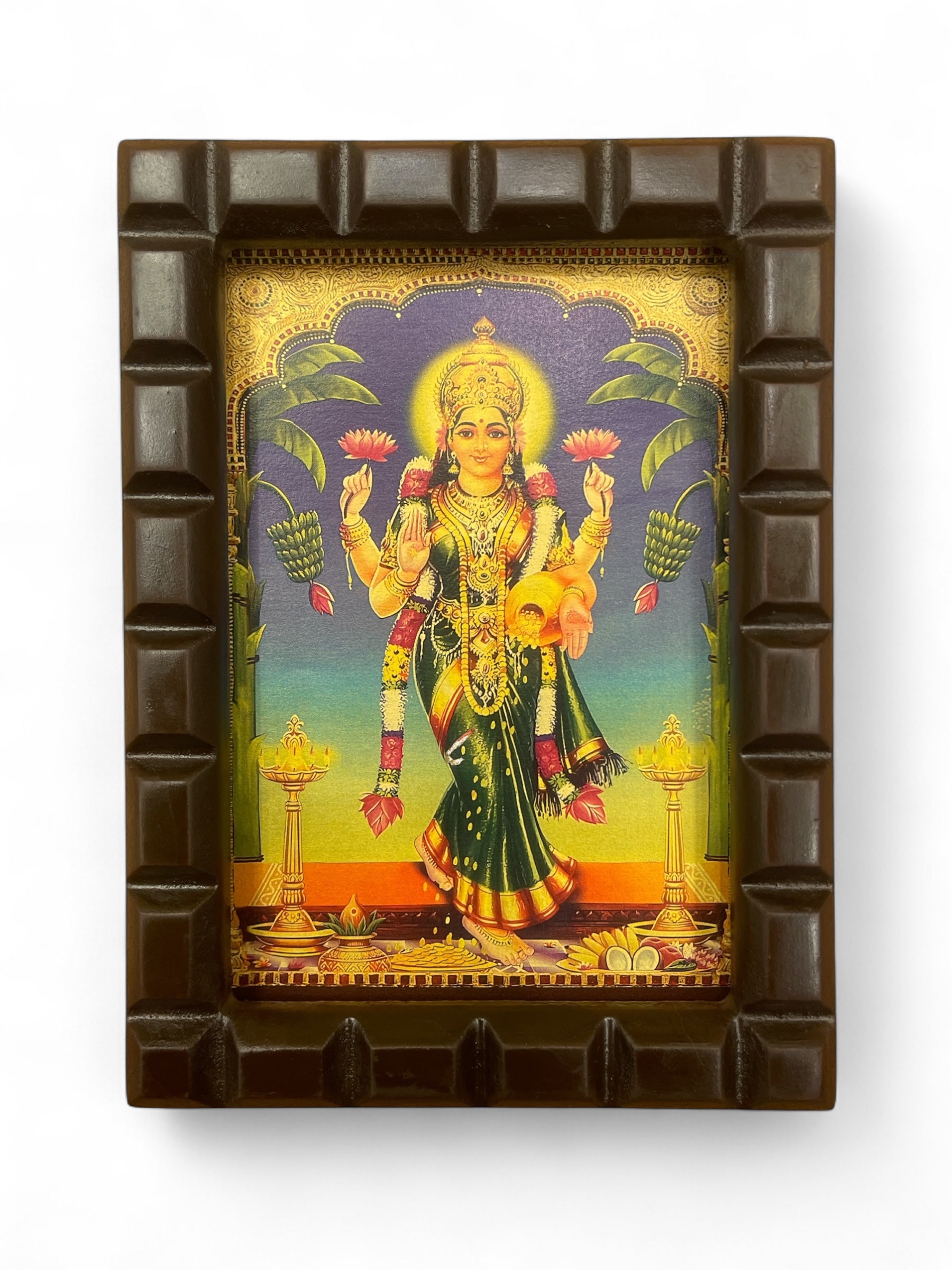 Griha Lakshmi Gold Leafed artwork in wooden frame.