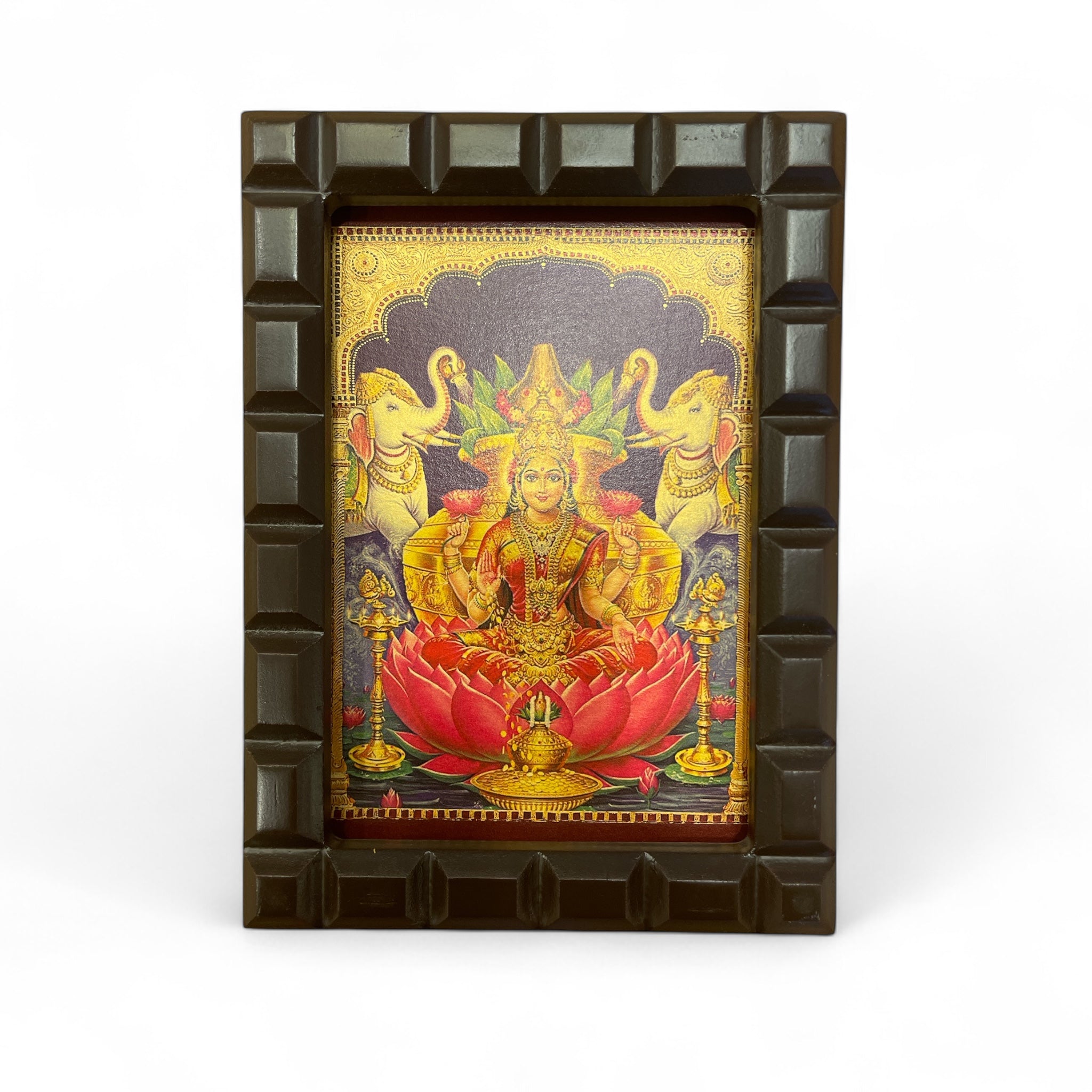 Gaja lakshmi - 4 gold foiled artwork in wooden frame