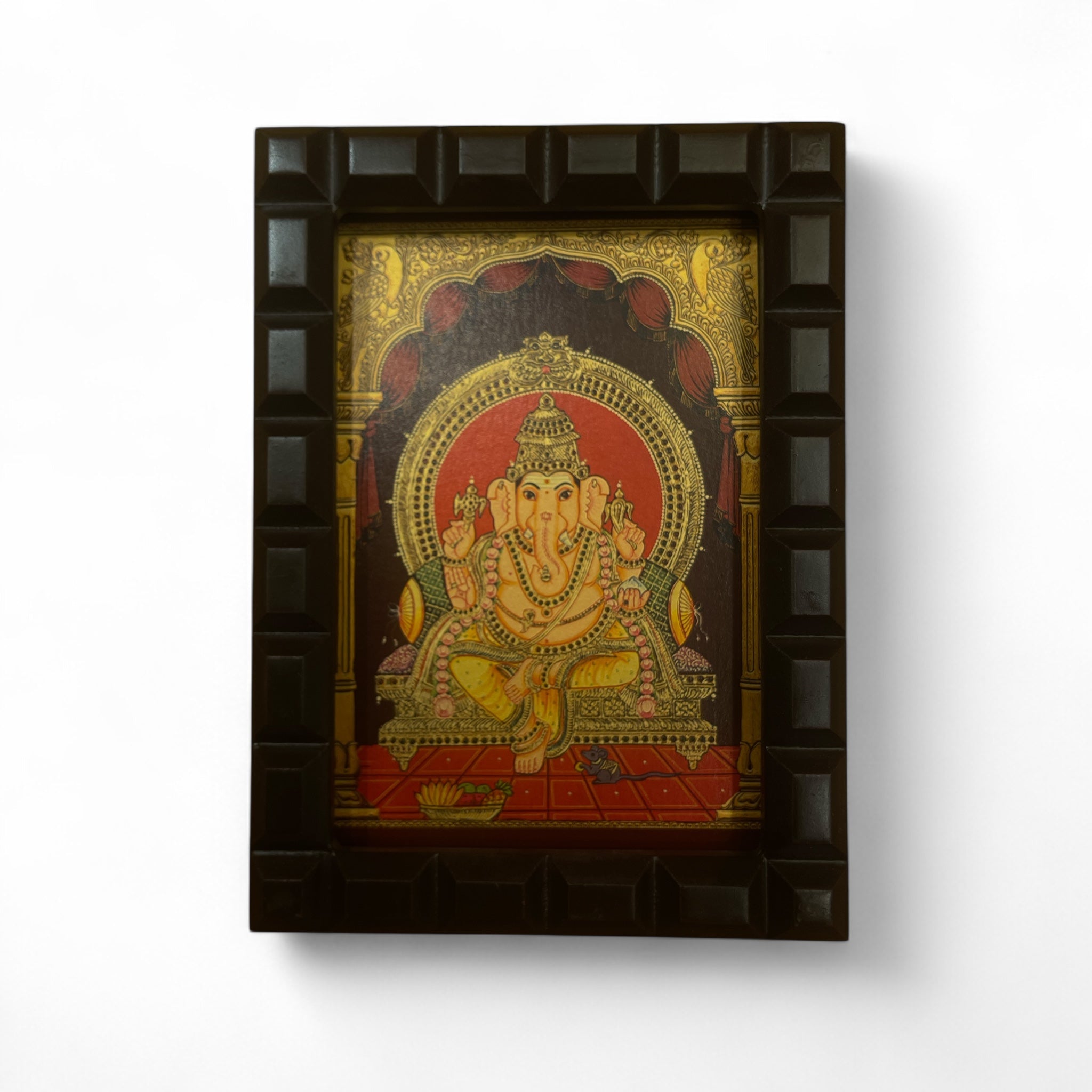 Shri Ganesha -2 Gold Leafed Artwork with Polished Engineered Wooden Frame