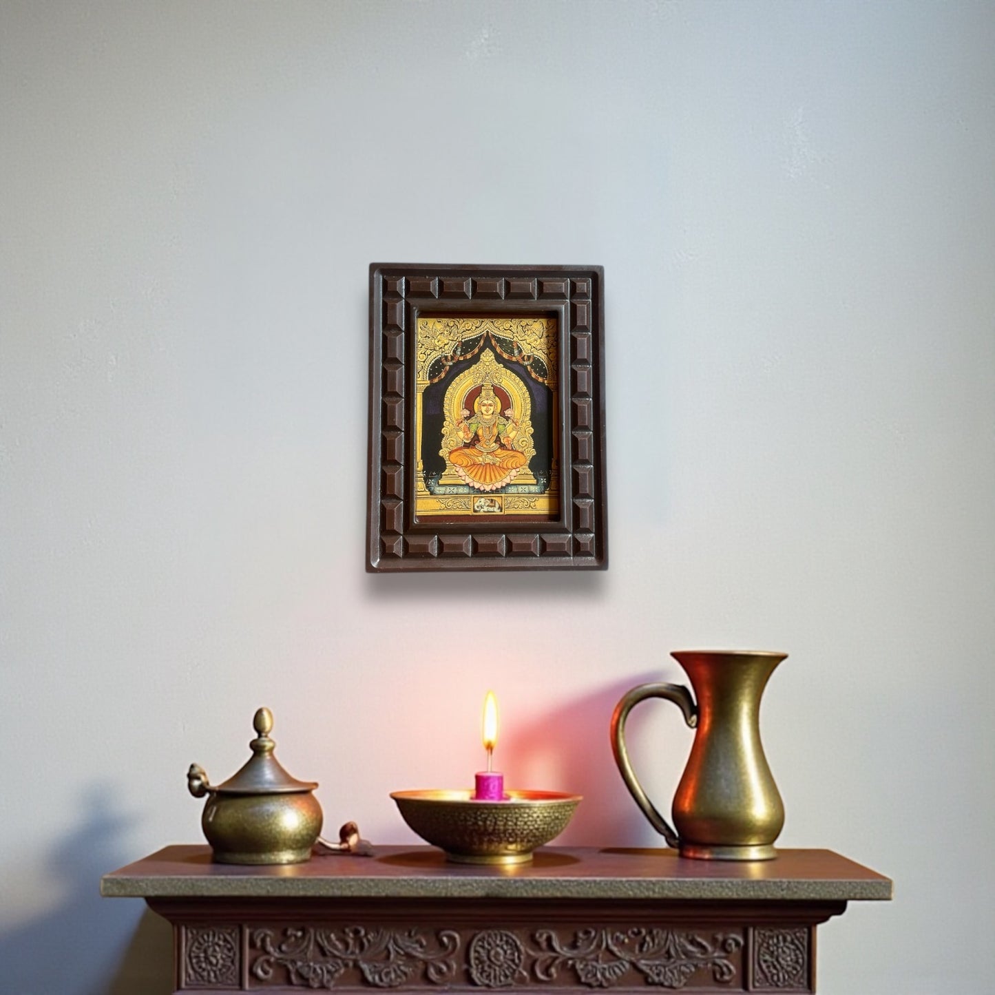 Shree Lakshmi Gold Leafed Art With Wooden Frame