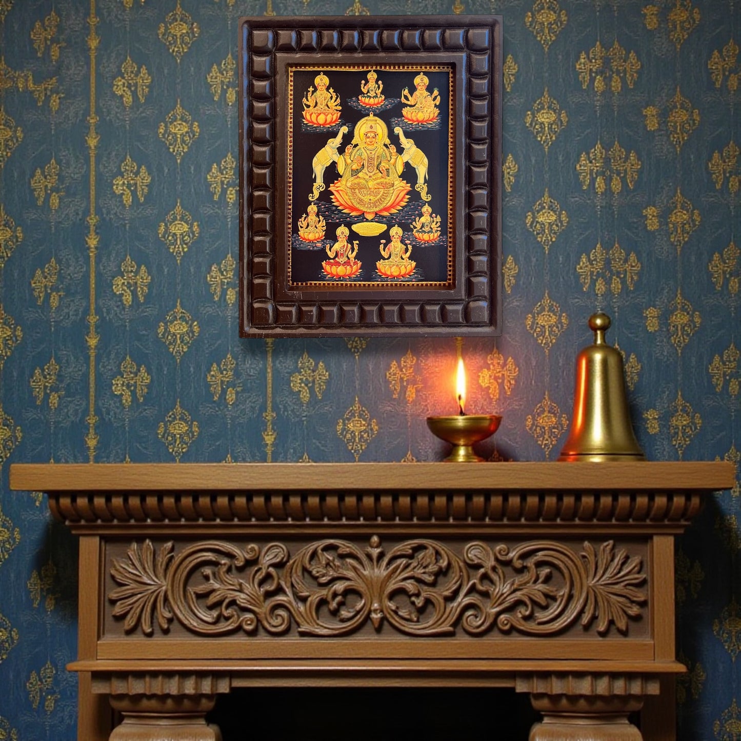 Astalakshmi -2 Gold Leafed Art  With Wooden Frame.