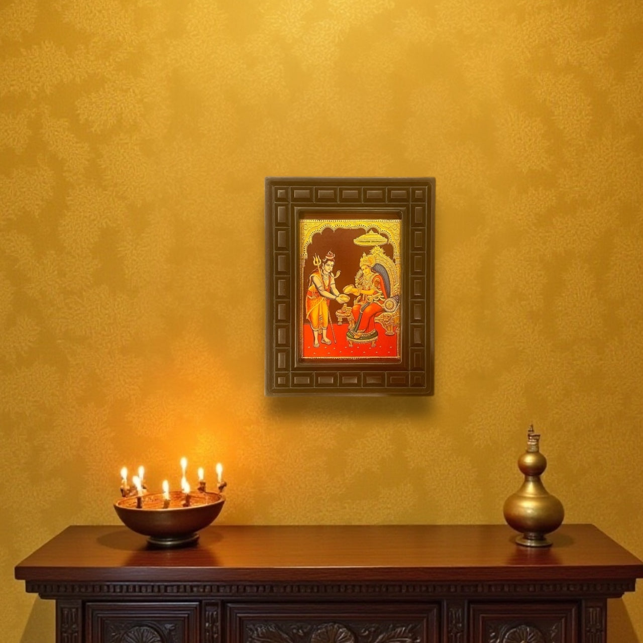 Shiva & Annapurna Gold Leafed Art With Wooden Frame