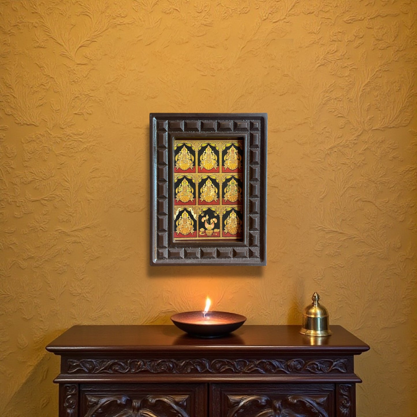 Astalakshmi Gold Leafed Art  With Wooden Frame