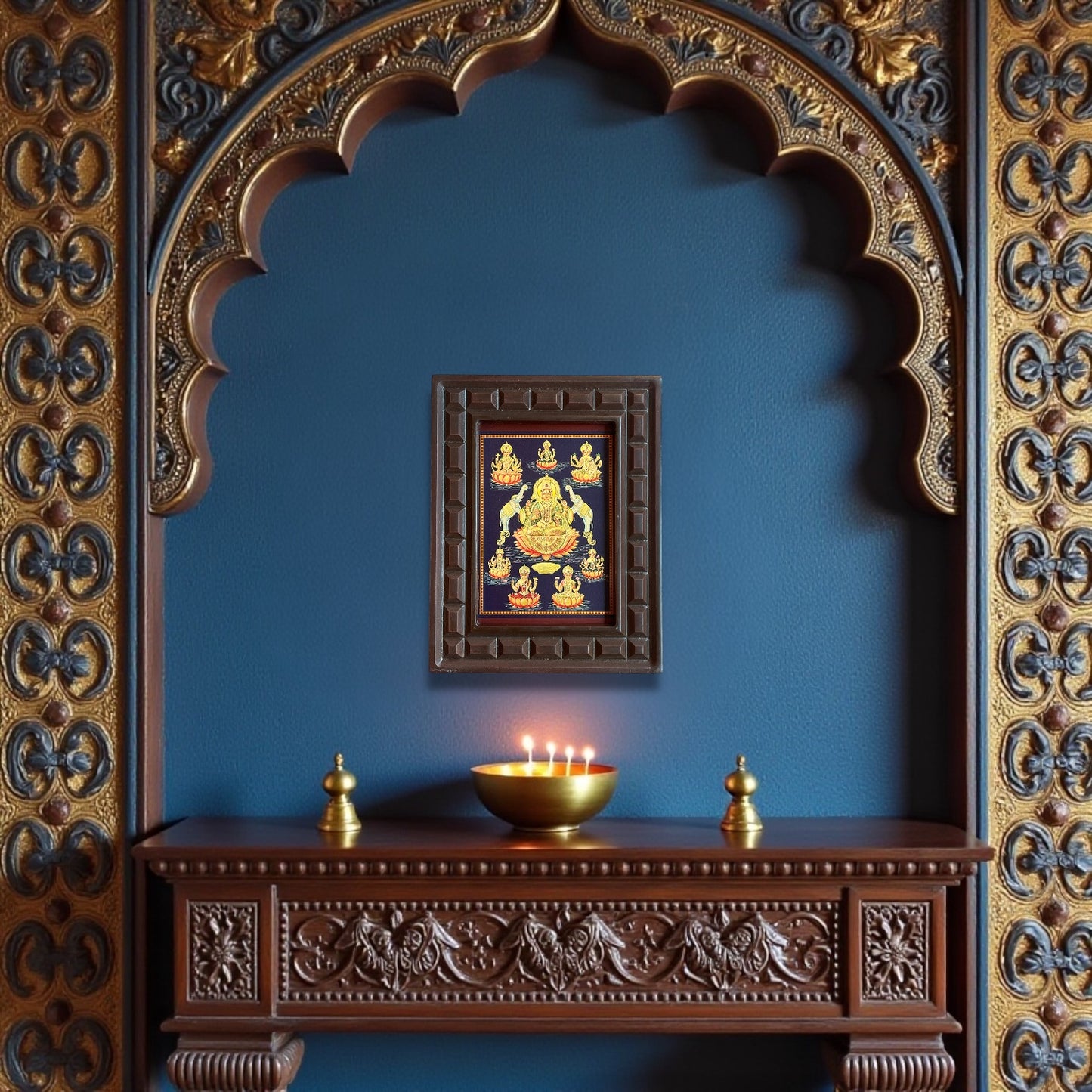 Astalakshmi -2 Gold Leafed Art  With Wooden Frame.