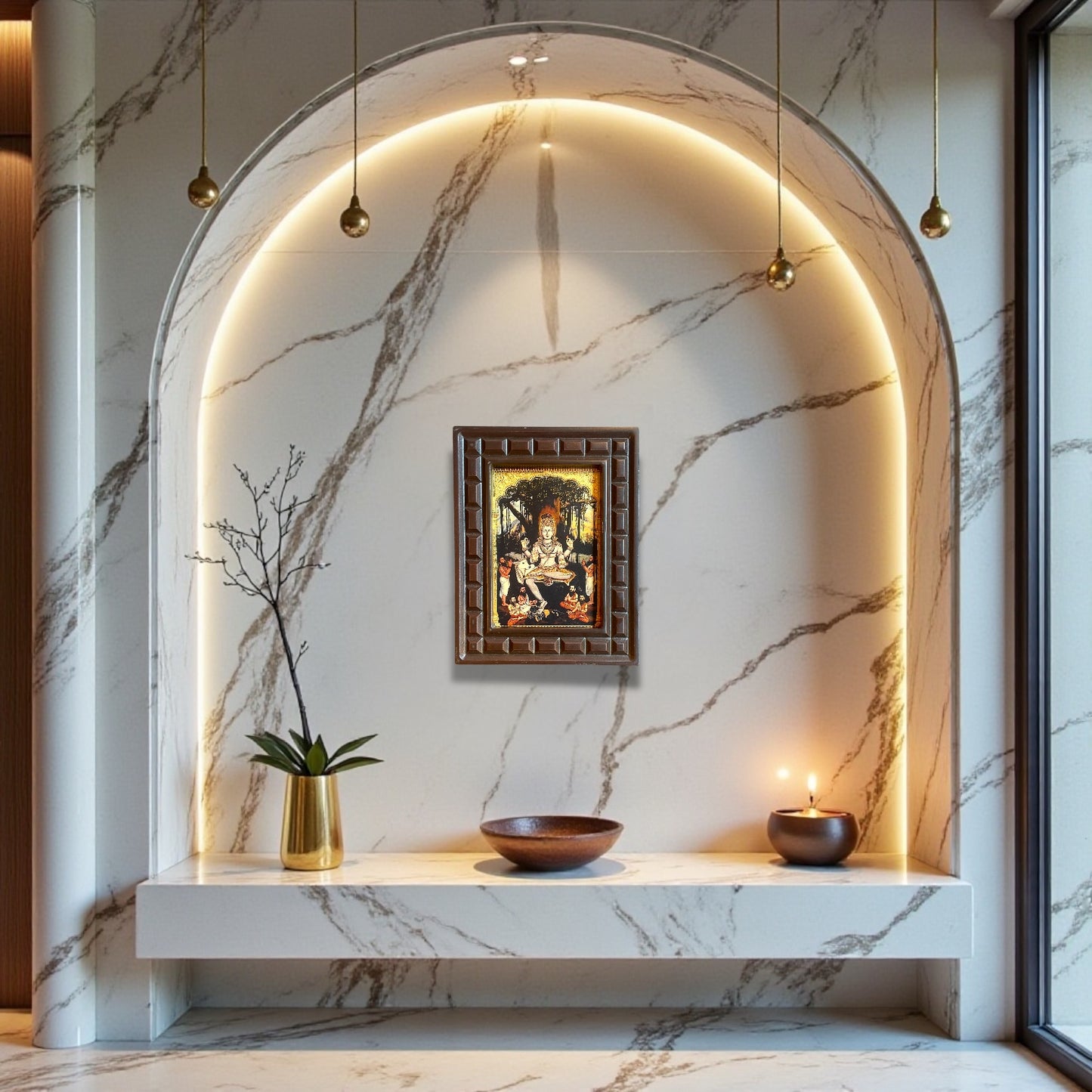 Dakshinamurthy Gold Leafed Art With Wooden Frame