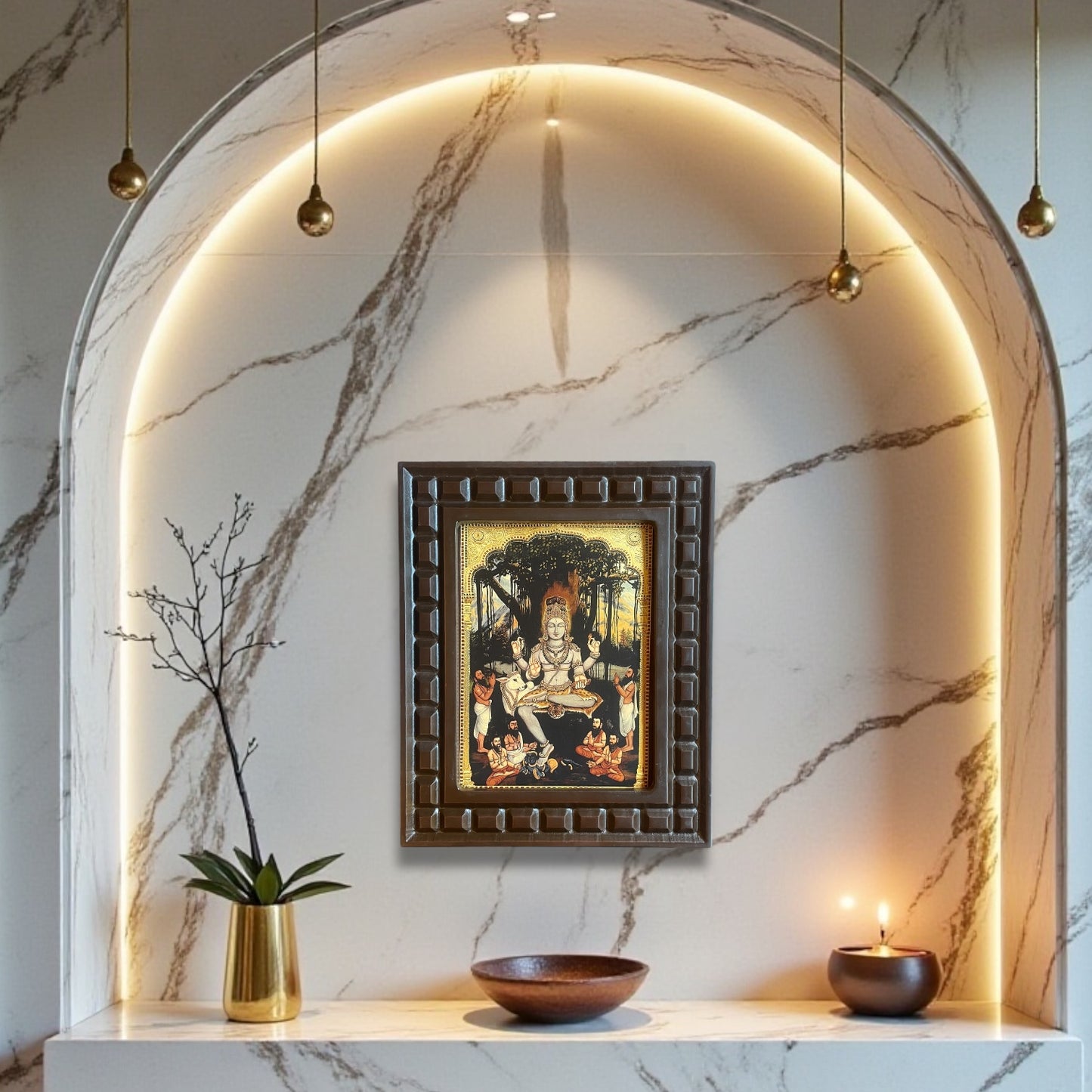 Dakshinamurthy Gold Leafed Art With Wooden Frame