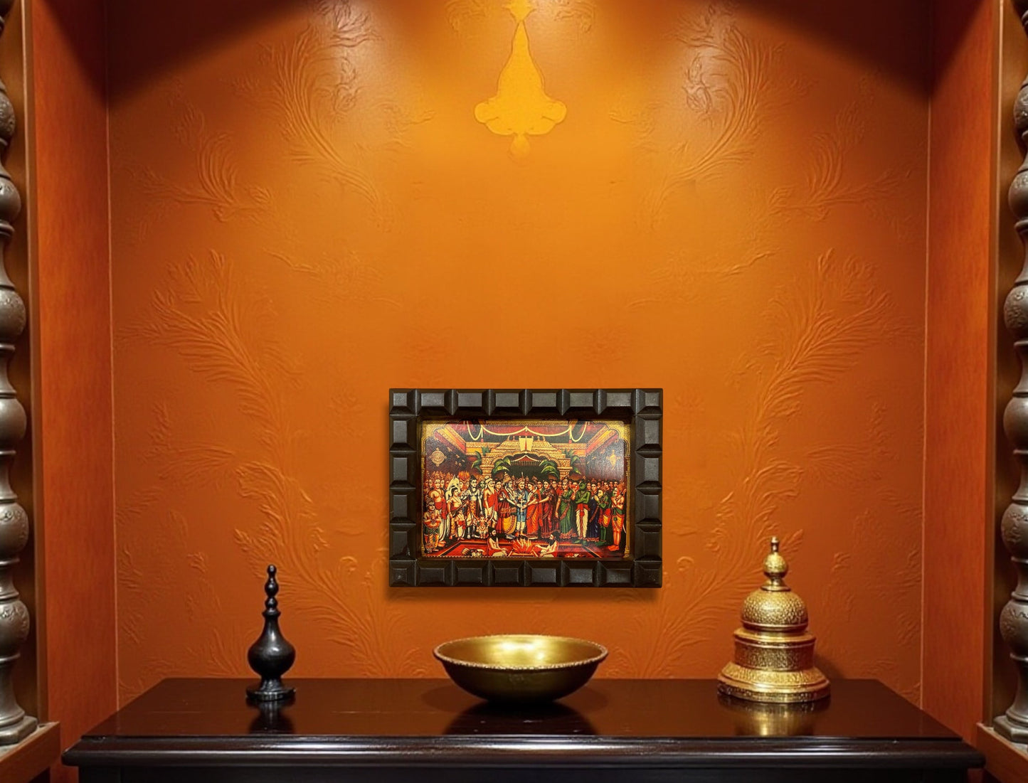 Srinivasa Kalyanam Gold foiled artwork in wooden frame