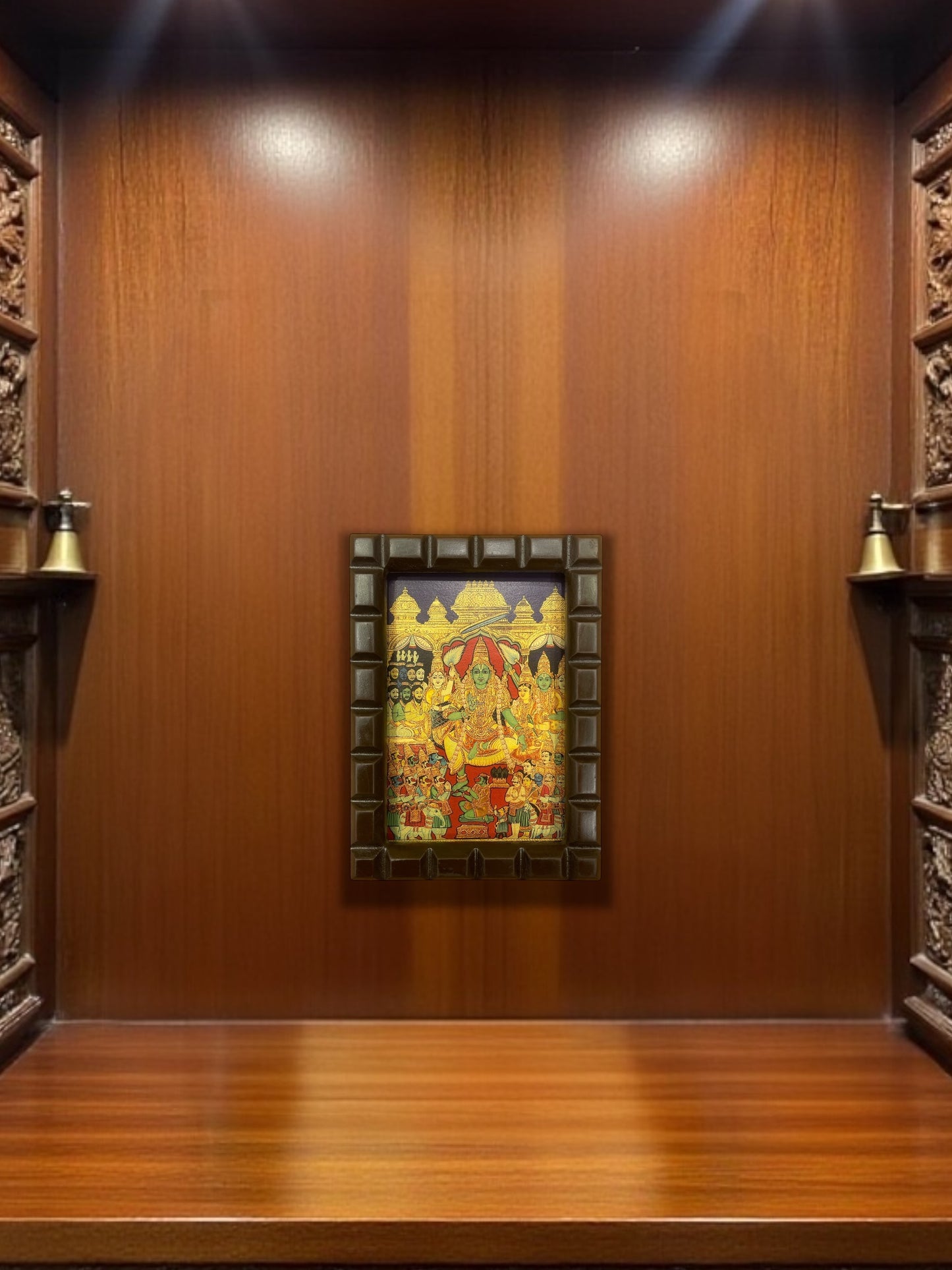 Rama Pattabhishekam Gold Leafed Art With Wooden Frame