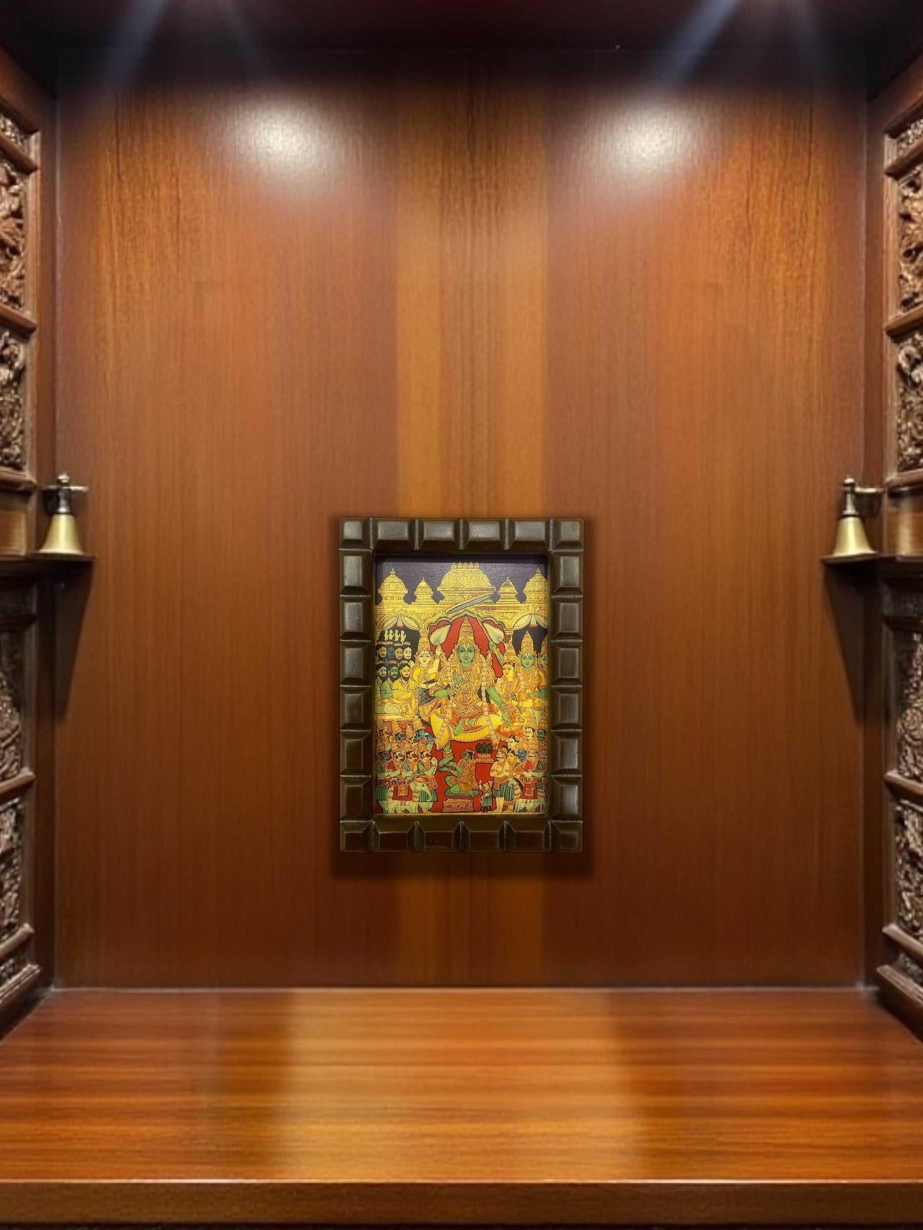 Rama Pattabhishekam Gold Leafed Art With Wooden Frame